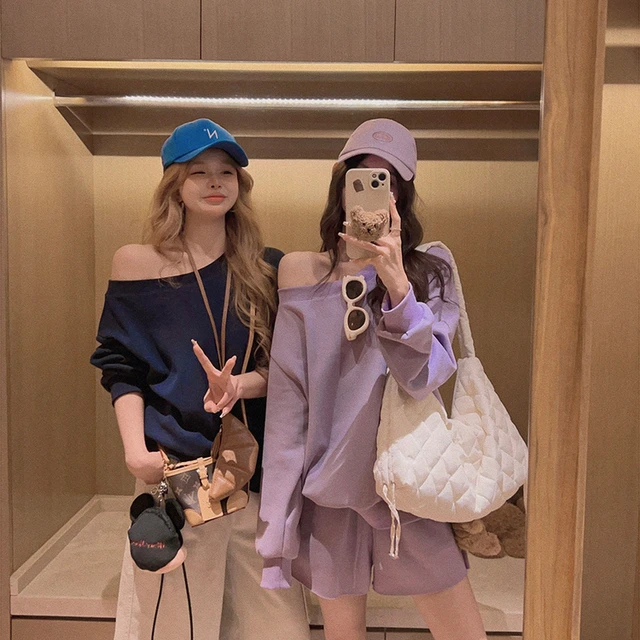 Yukiss8.1720点9折【露肩小心机套装 260g网眼布斜肩卫衣+短裤】