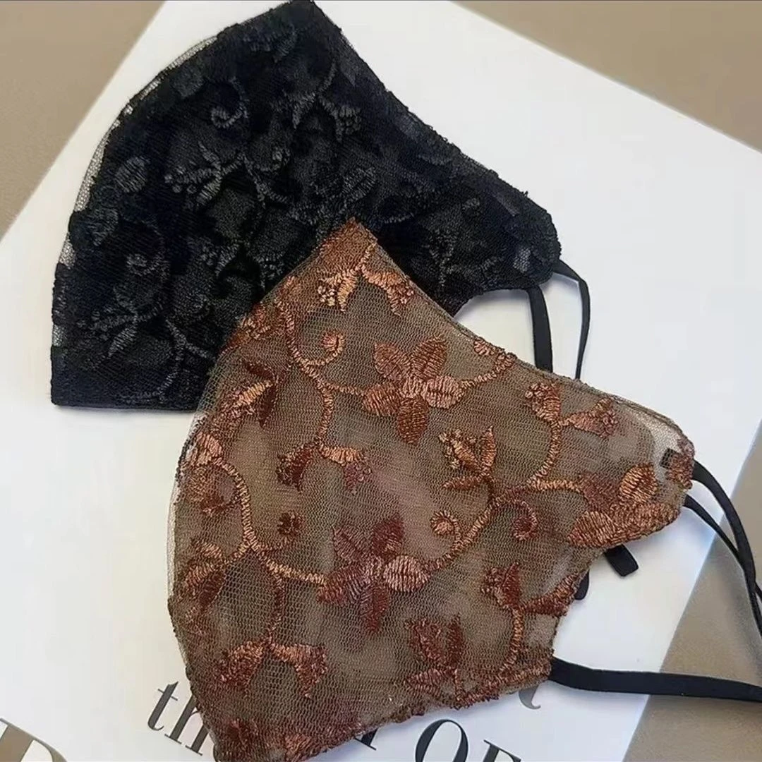 防晒口罩女网纱亲肤双层透气薄款夏季高端刺绣立体高颜值防护面罩
