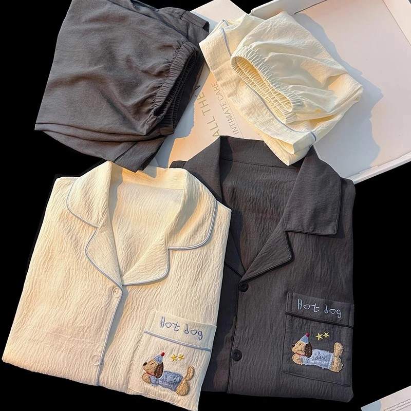 可爱卡通腊肠狗情侣睡衣女夏季2025新款男士云朵棉短袖薄款家居服