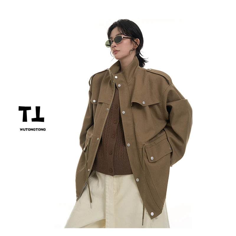 现货【自由生长】秋季短款风衣外套女韩版宽松休闲上衣62569