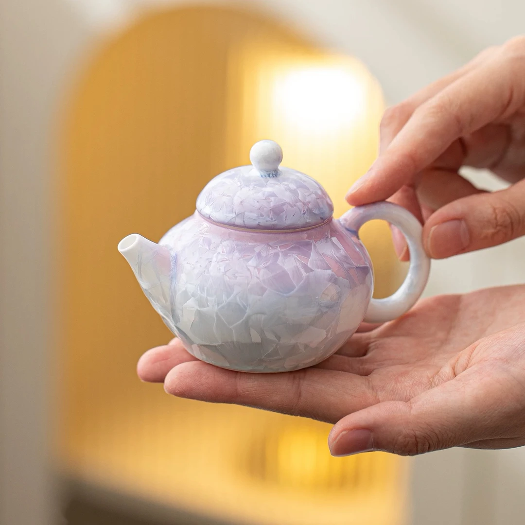 窑变紫结晶釉宫灯茶壶家用功夫茶具陶瓷球孔过滤泡茶壶单壶