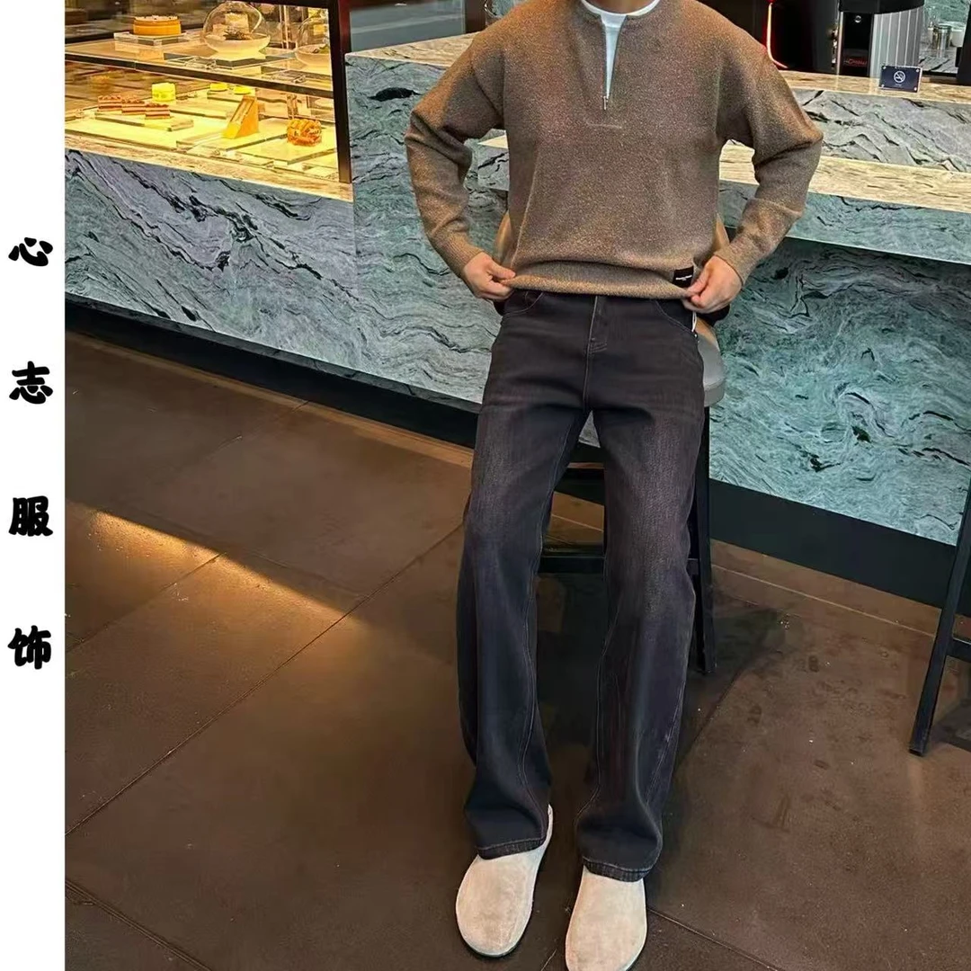 SSL-CIothing 冬季加厚男士弹力微宽松直筒中腰牛仔裤休闲百搭