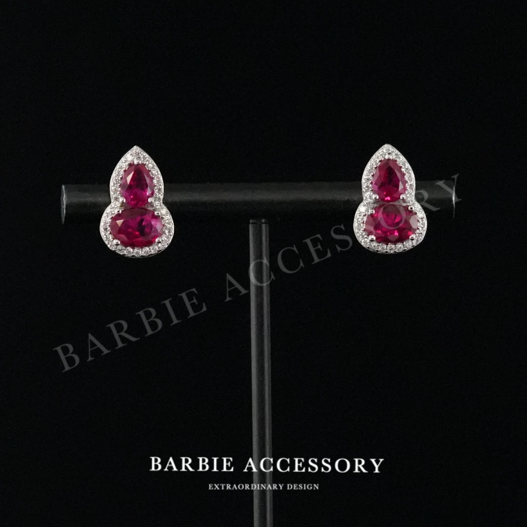 铜合金合成锆石耳饰 【玫红心葫】复古法式设计款高级绝美百搭耳环