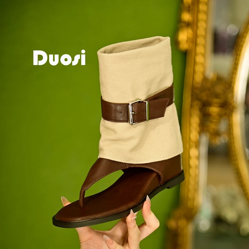 【DUOSI】5cm罗马风夹趾凉靴爆款皮带扣时尚内增高薄款女靴25Q526-2