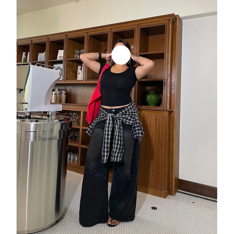 300斤大码可拆卸屁帘牛仔裤女秋季新款宽松显瘦辣妹街舞直筒裤子