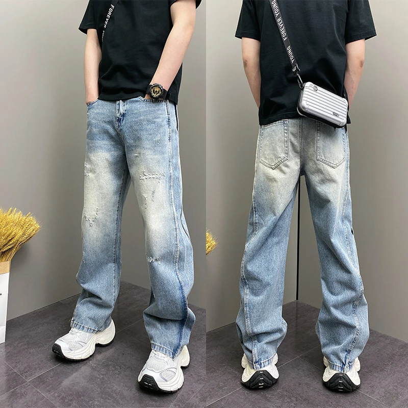 2025年夏季薄款潮流韩版磨白宽松哈伦痞帅高街休闲原创爆款牛仔裤