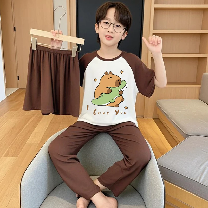 儿童睡衣小男孩莫代尔薄款夏季男童大童三件套家居服2025新款夏天