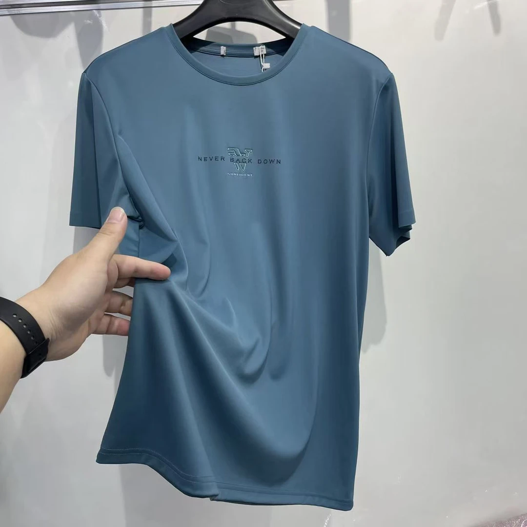 剪标超细莫代尔面料蓝灰色短袖T恤针织布面料夏天清爽不粘腻