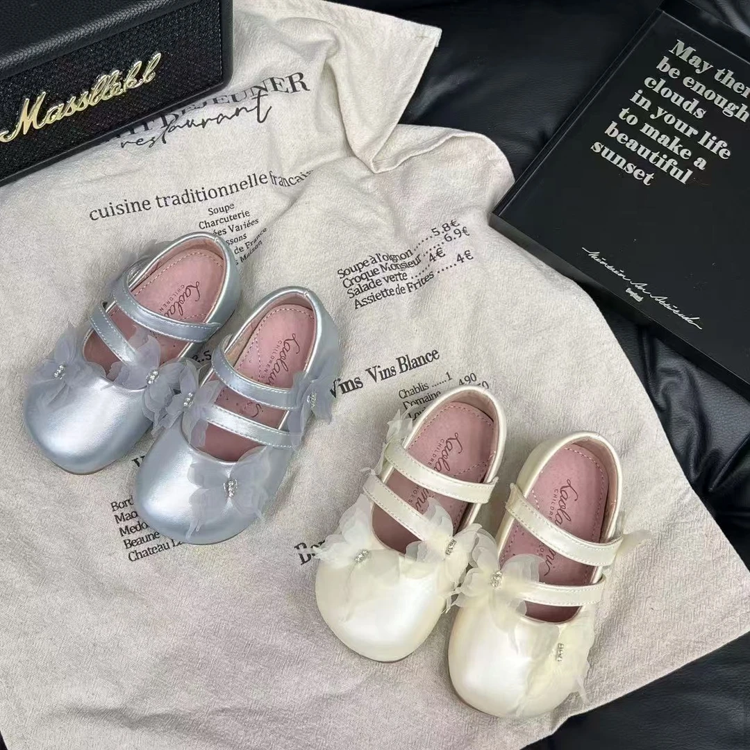 宝宝白色女童公主鞋女蝴蝶小皮鞋配裙子软底儿童单鞋LLWN105