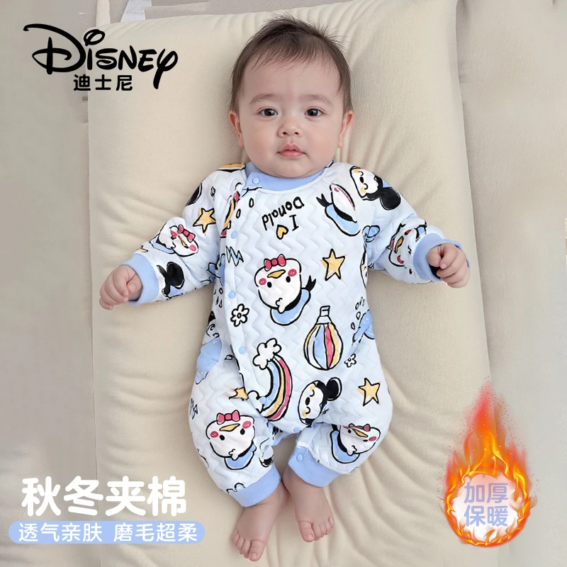 Disney/迪士尼新生婴儿衣服秋冬季夹棉连体衣加厚保暖哈衣2件装