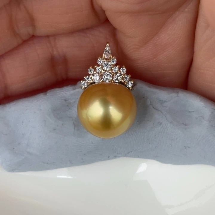 定制海水珍珠银S925镶嵌吊坠(不含链)12-13mm金珠一颗