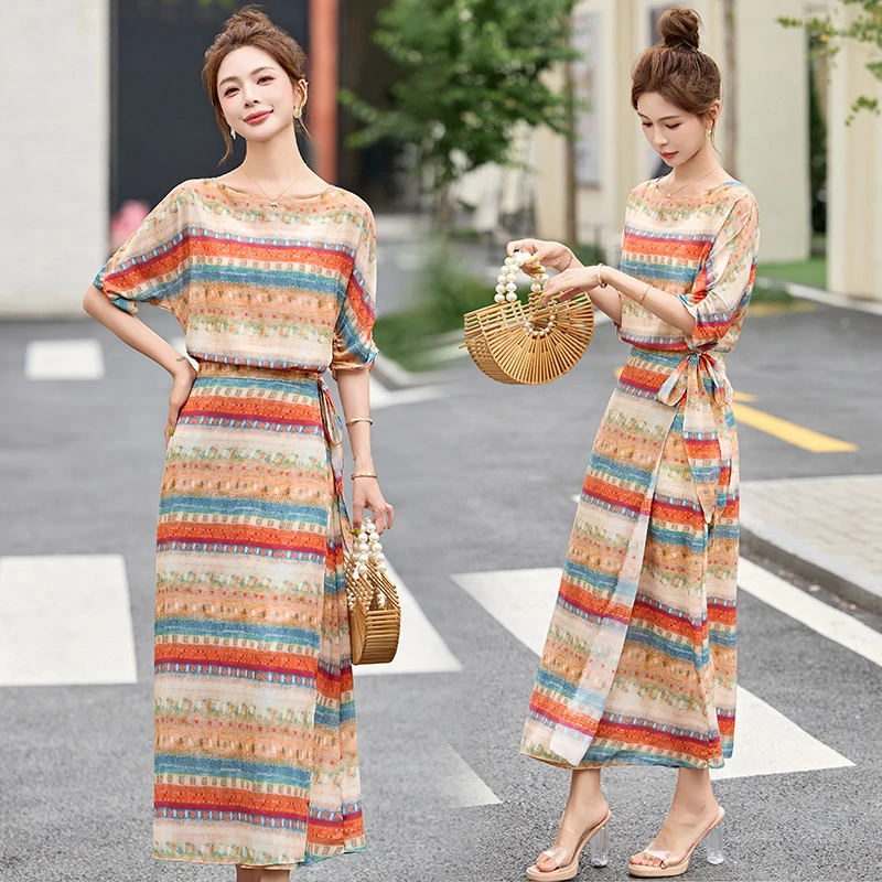 2025夏季新款时尚印花休闲韩系花朵亚麻爆款短袖连衣裙女中长裙子