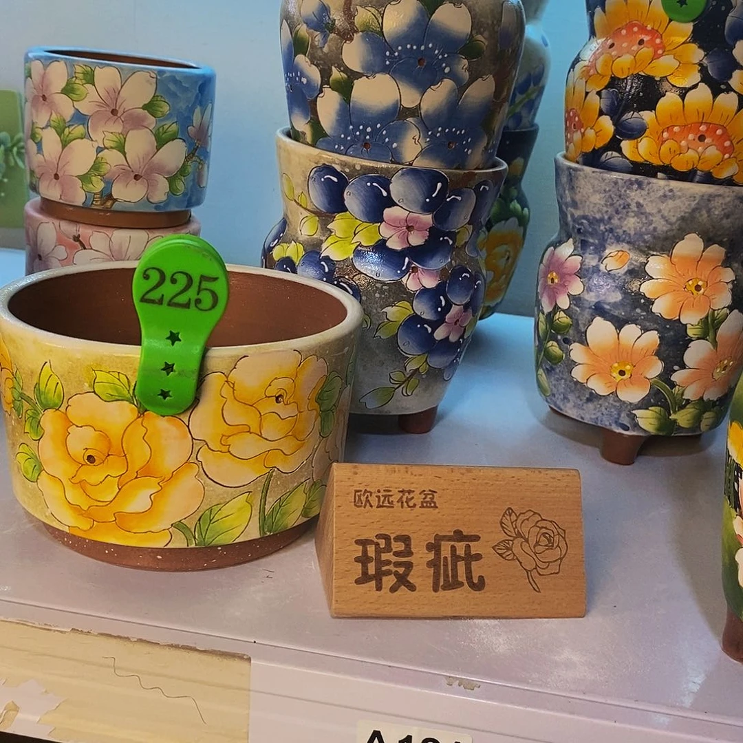 紫砂花盆红陶手绘花盆
