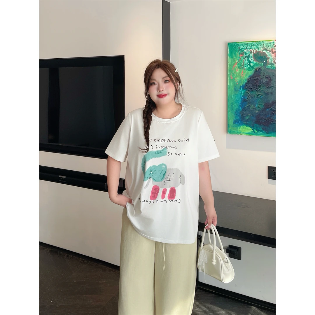 薄暮云屿 / 少女范松弛感短袖T恤15312花契大码200斤胖mm简约洋气