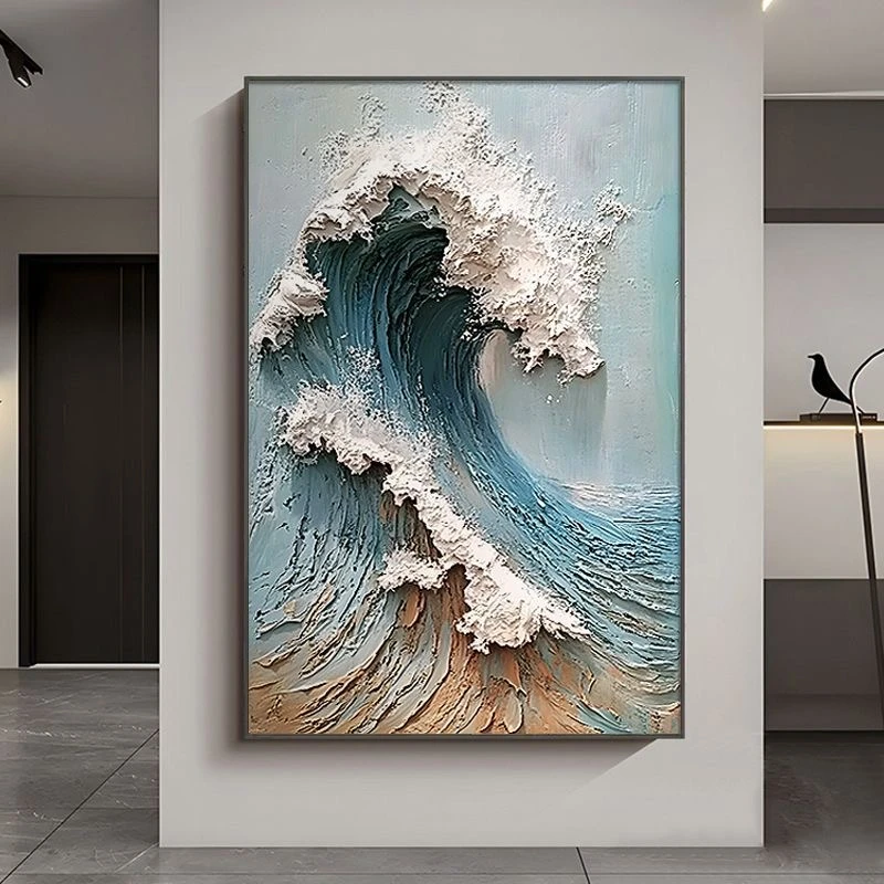 风生水起玄关挂画抽象高级感客厅装饰画海浪风景酒店民宿床头壁画