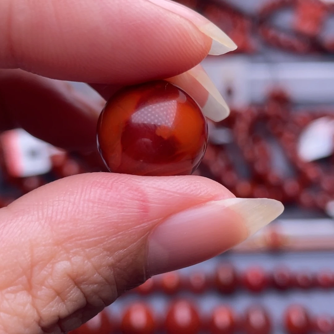 ****南红玛瑙未镶嵌配珠14.7mm瓦西柿子牛血火焰单珠