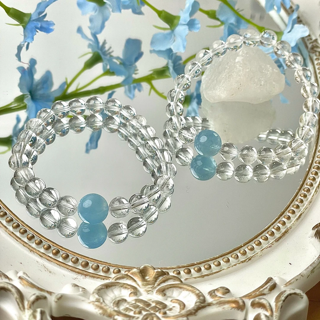 【露露】白水晶海蓝宝7-11mm手串面小仙多样性发其一