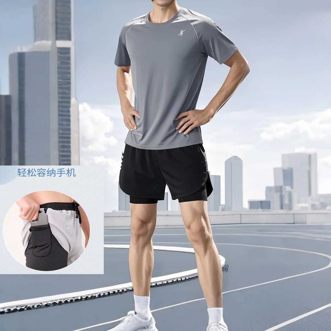 冰丝网孔运动短袖速干吸汗透气健身服夏季修身跑步服