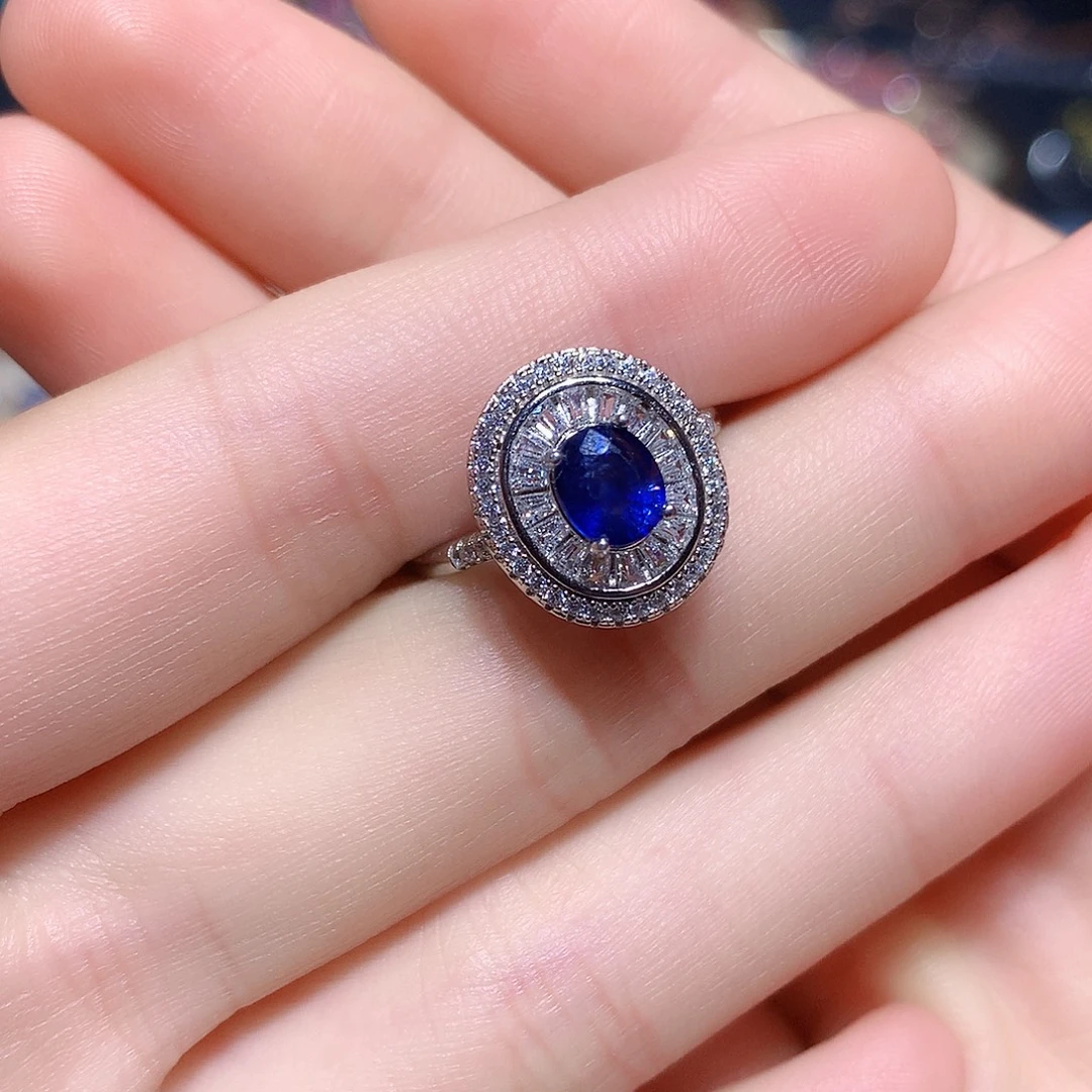 蓝宝石戒指银S925镶嵌