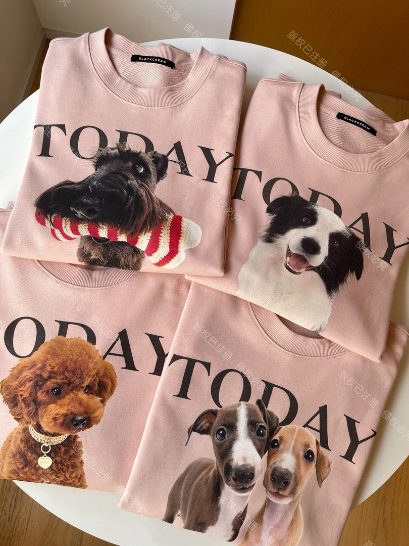 【复古蜡粉狗狗】口袋卫衣双股毛圈底狗狗印花休闲百搭情侣卫衣女