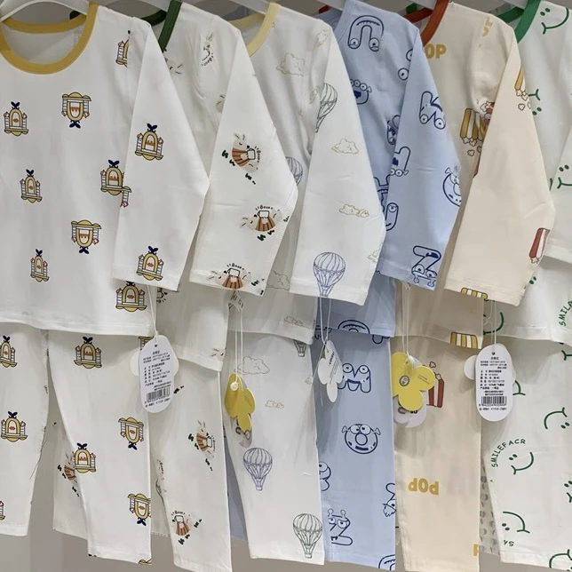 【90-120码】儿童高品质A类纯棉莱卡无骨秋衣秋裤家居服