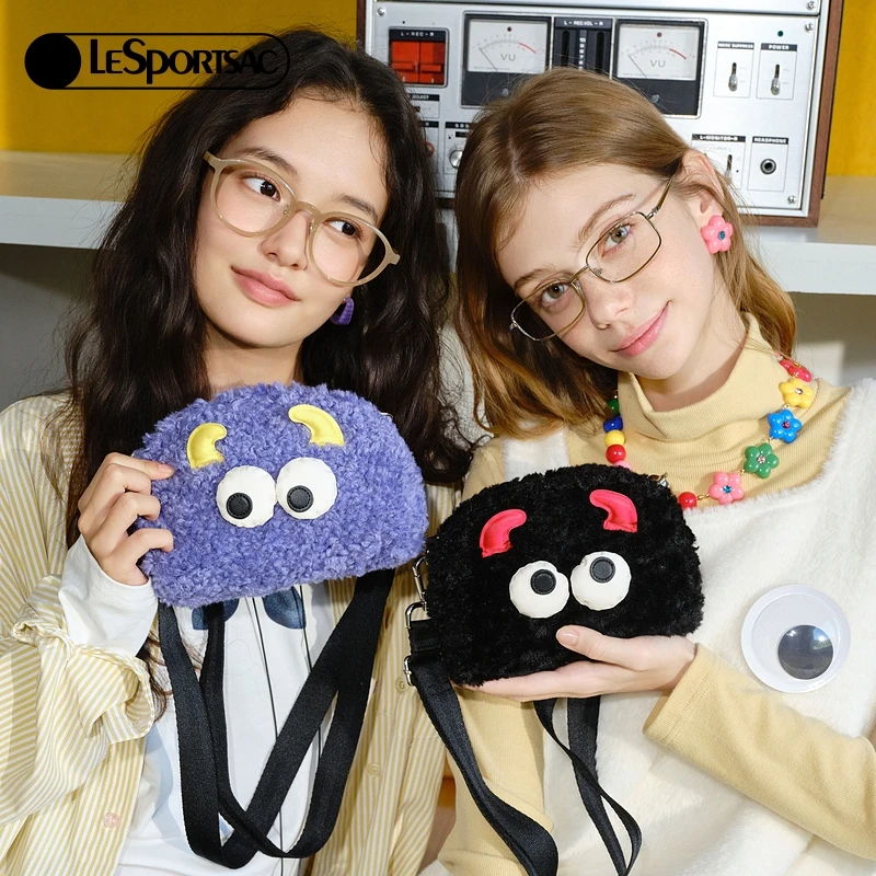 LeSportsac乐播诗秋冬新款小怪兽系列可爱大眼毛绒单肩包女斜挎包