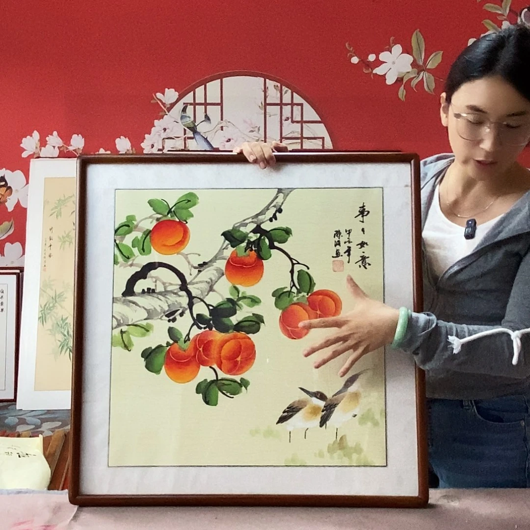 国画手写手绘国画作品带框包邮62✖️62