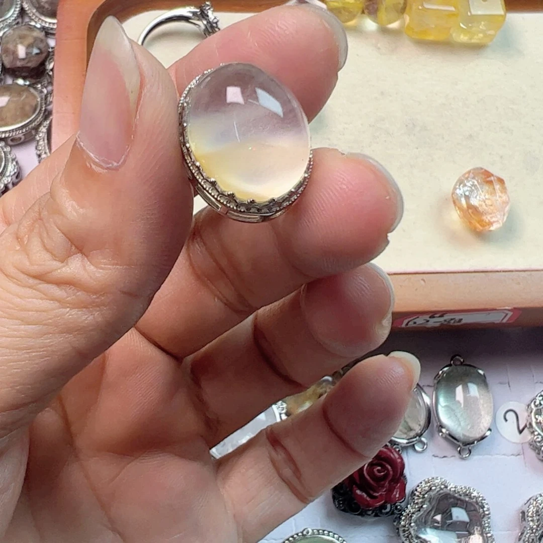 奶***盖水晶手链银S800镀金镶嵌