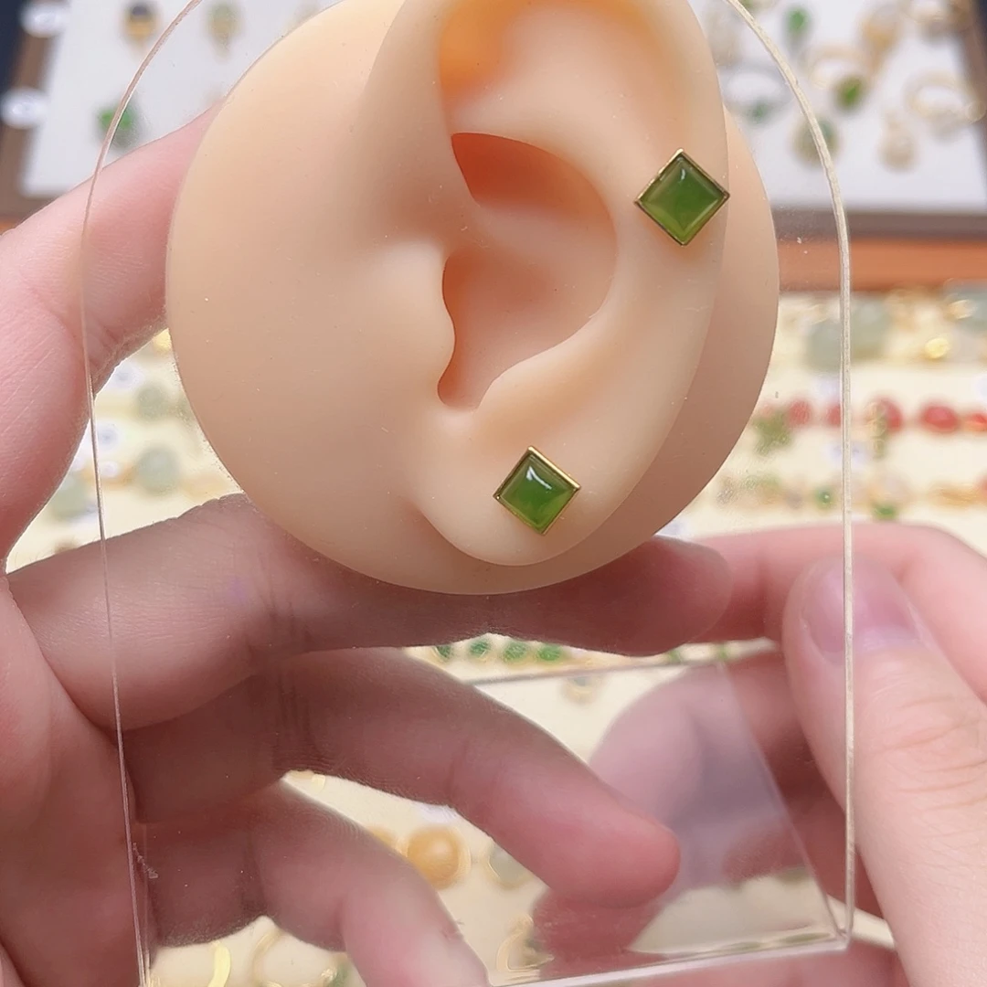 银S925镶嵌和田玉耳饰
