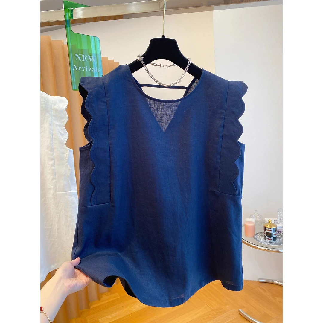 胖妹妹240斤大码夏装2025新款宽松麻料小飞袖衬衫女夏季洋气小衫