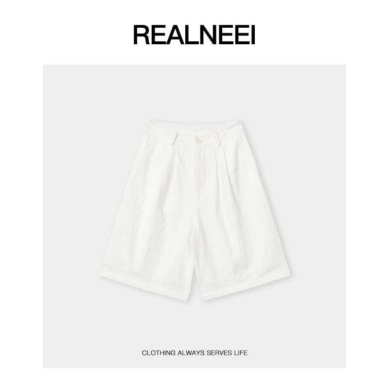 REALNEEI【惬意从简】老钱风极简棉麻肌理感薄款宽松休闲短裤21453