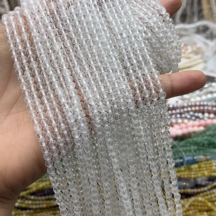 玛瑙/玉髓未镶嵌珠宝半成品一条4mm左右白水晶刻面