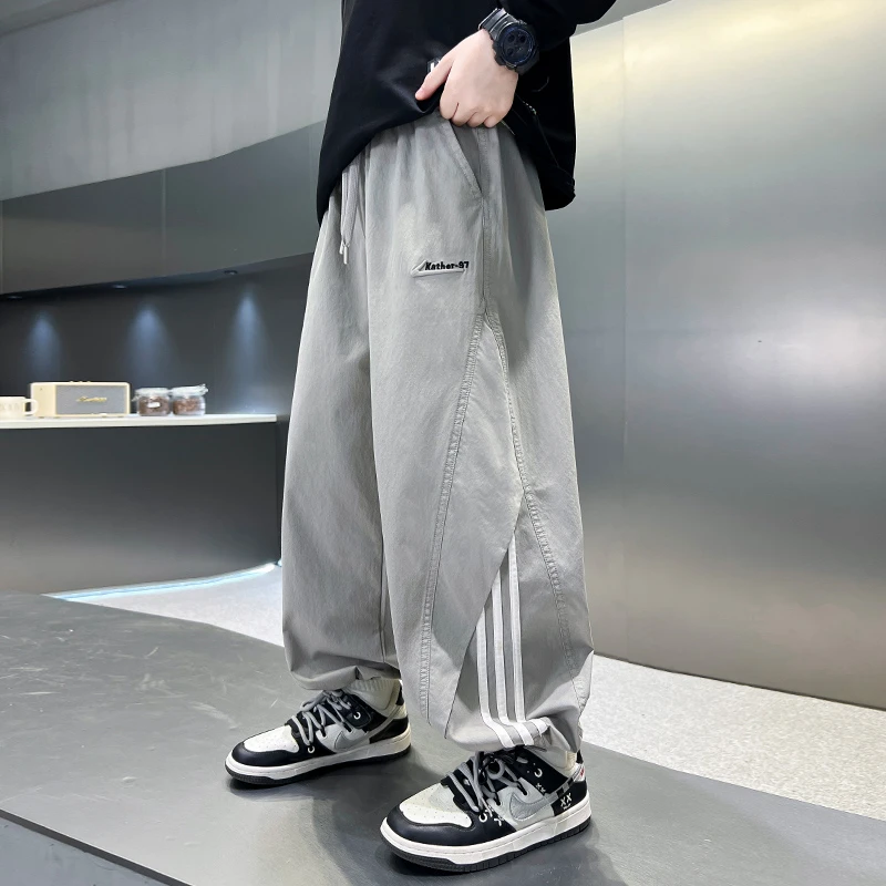 儿童夏装2025新款大男童装灰色裤子冰丝防蚊裤夏季薄款阔腿直筒裤