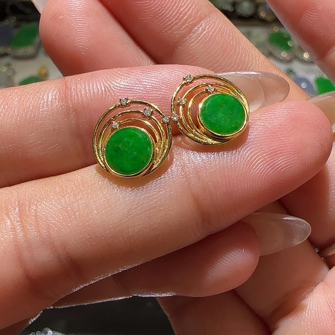 【闪购商品】翡翠18K金镶嵌耳饰天然