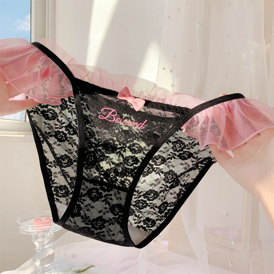 透纱蕾丝内裤女生纯欲黑粉高开叉女士三角裤性感内裤女2025新款