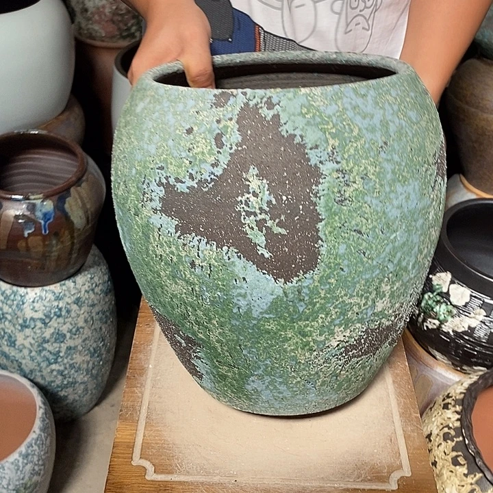 紫砂花盆口23高度31绿色888