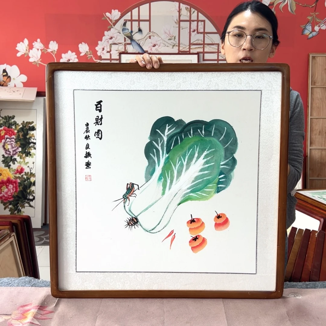 国画手写手绘国画作品62✖️62带框包邮