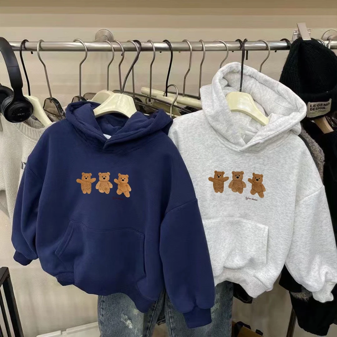 韩版童装男童秋装卫衣儿童2025新款宝宝时髦简约小熊连帽套头衫潮