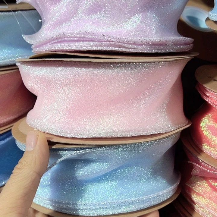 5.5的七彩纱拷边正粉浅蓝浅紫各25码材料