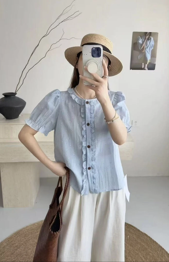 韩系碎花小清新衬衣