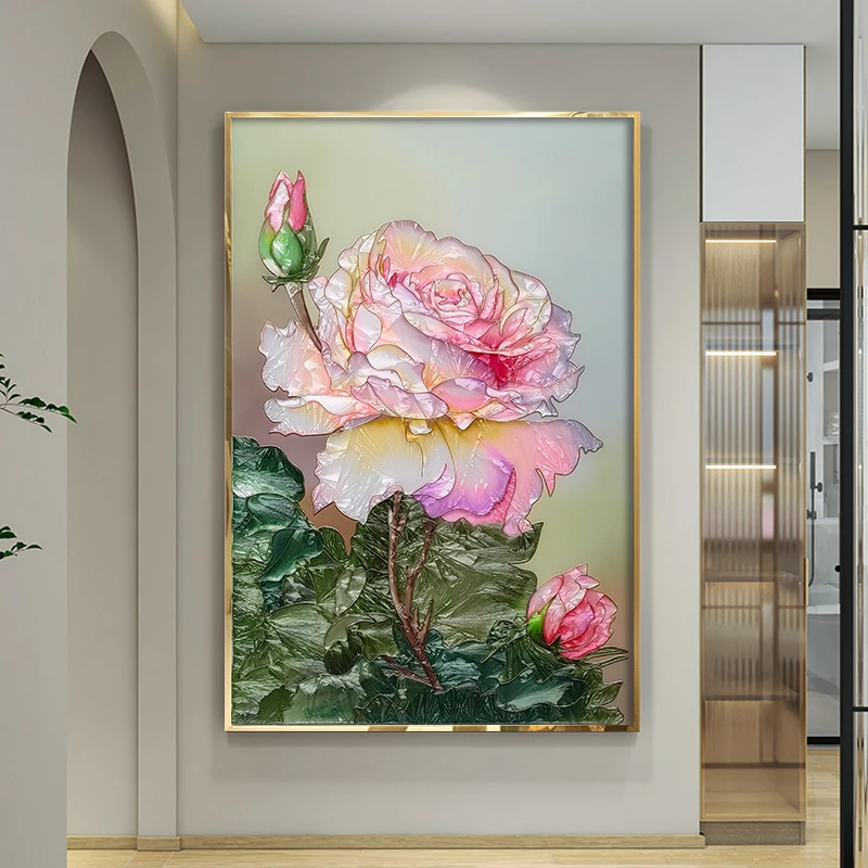 珐琅彩花卉装饰画客厅沙发背景墙牡丹花现代餐厅挂画入户玄关壁画