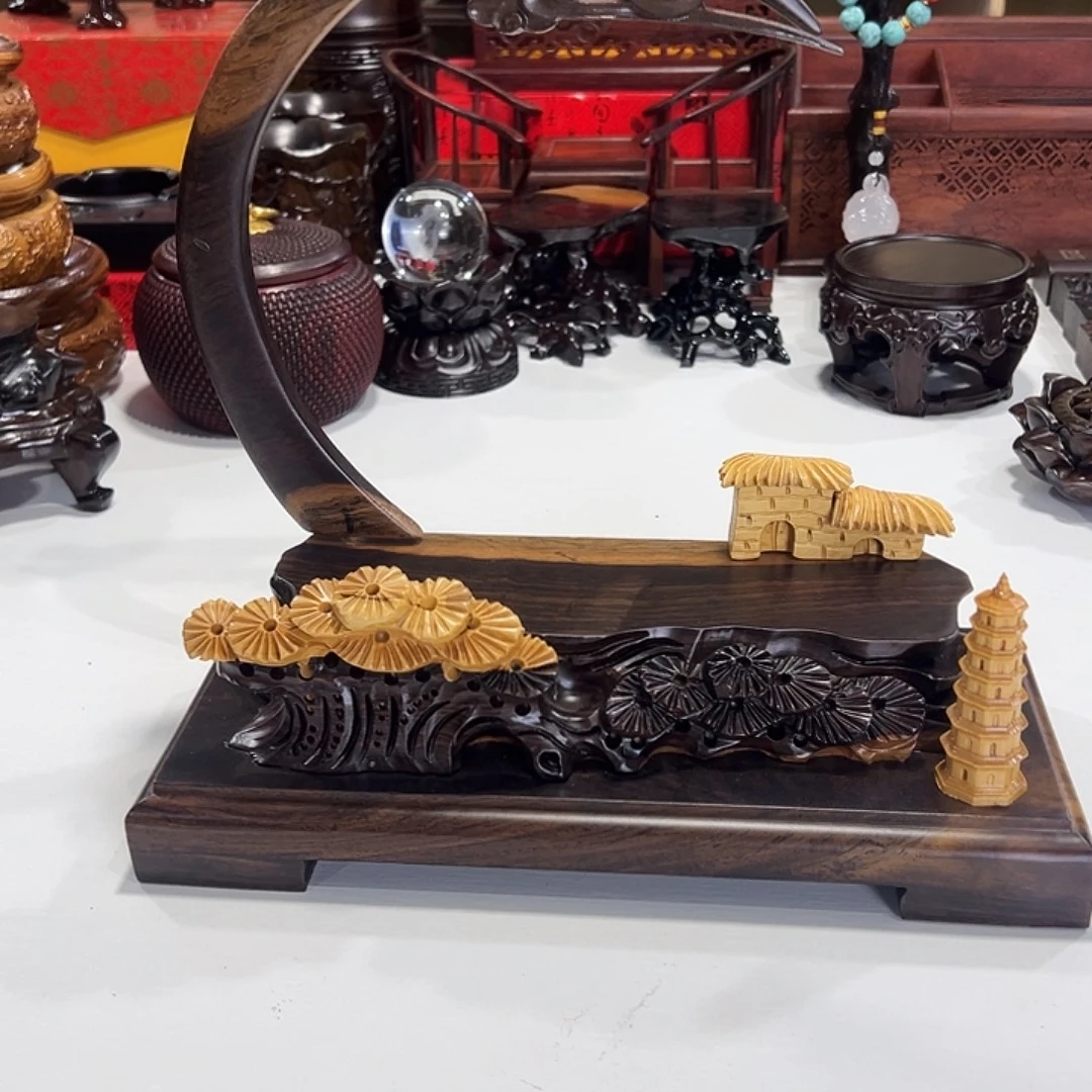 风车木（黑檀木）红木底座精雕工艺品