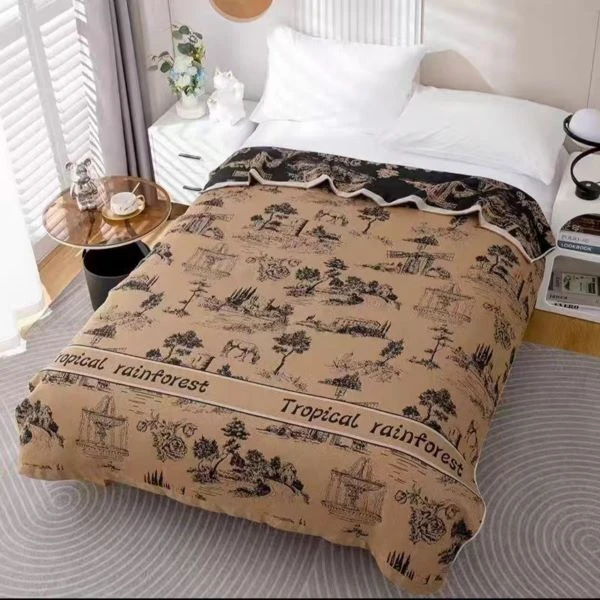 150*200新款纯棉毛巾被（黑金乡野）