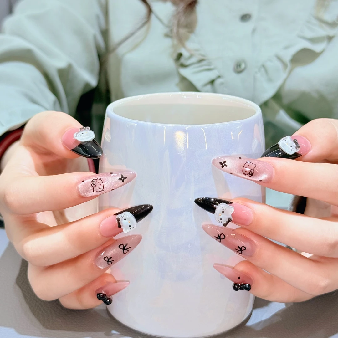 【黑喵粉语】手工定制可爱甜酷风Kitty蝴蝶结穿戴甲显白萌趣少女风