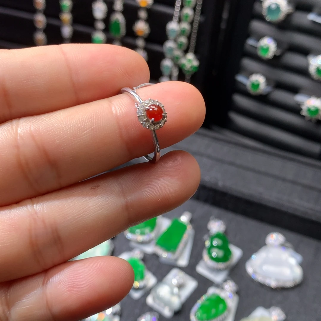 翡翠银S925镶嵌戒指翡翠银925镶嵌