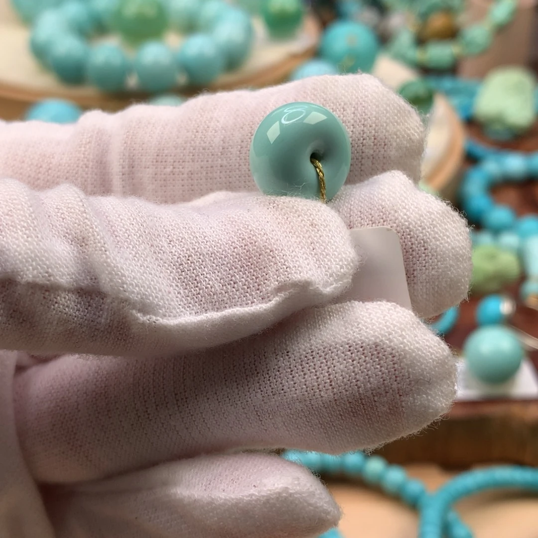 绿松石未镶嵌珠宝奇石高瓷面包圈13.4*8.2mm