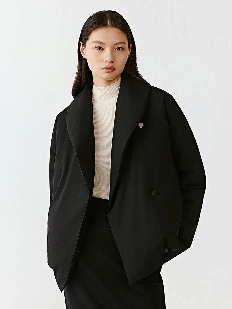 杰瑞【丝绒黑巧】新款轻奢高级感气质保暖外套精纺羊毛羽绒服外套冬