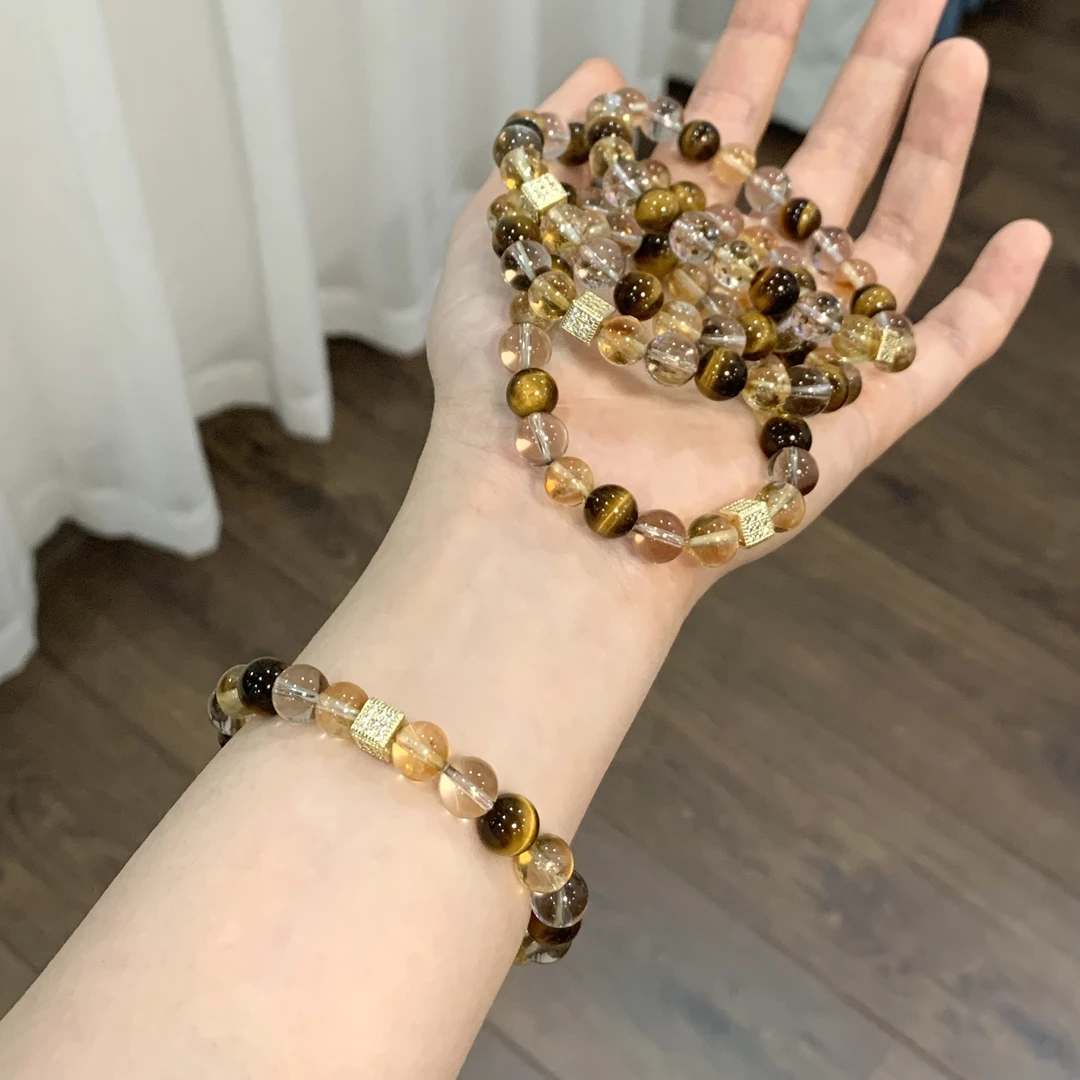 金霸slim版  8mm虎眼石黄塔晶茶晶手链