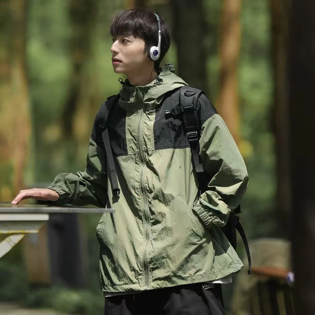 复古拼色机能冲锋防晒衣-5012