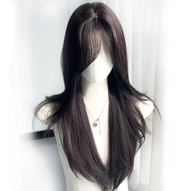 假发全头套女高层次中分黑长直自然仿真发无痕隐形日常整顶假发套
